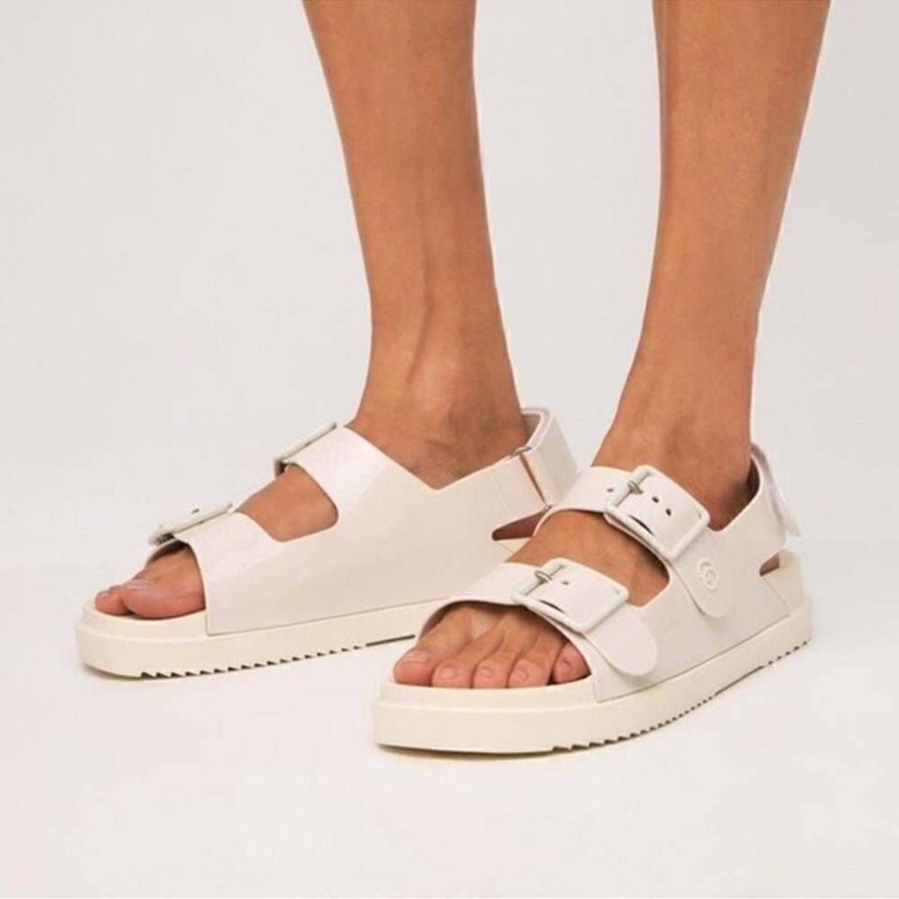 Gucci Rubber Sandal Mini Double GG Logo Slides Dusty White Strap size 42 EU
